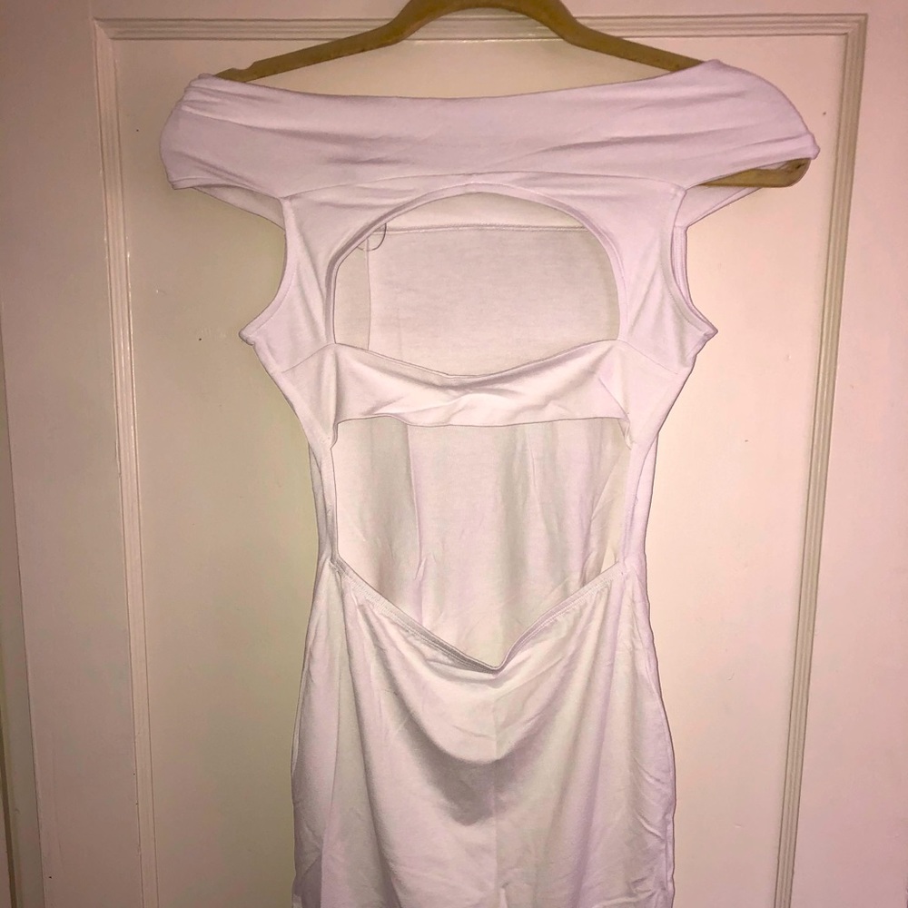 ASOS stretchy white bodycon dress with open back